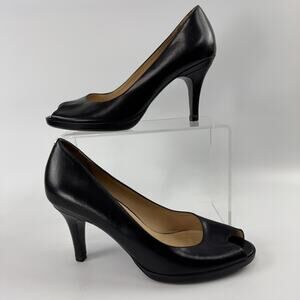 COLE HAAN Women's Black woven Leather Peep Toe Heels size 9.5 AA Narrow